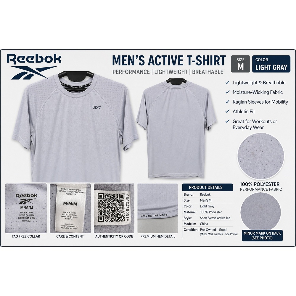 Reebok Mens Gray Performance Mesh Training T-Shirt REM241TS18 Size Medium